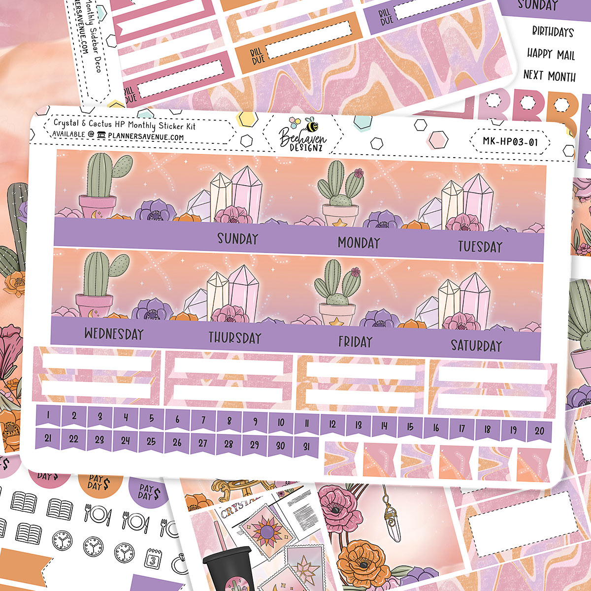 Crystal Cactus Happy Planner Monthly Sticker Kit