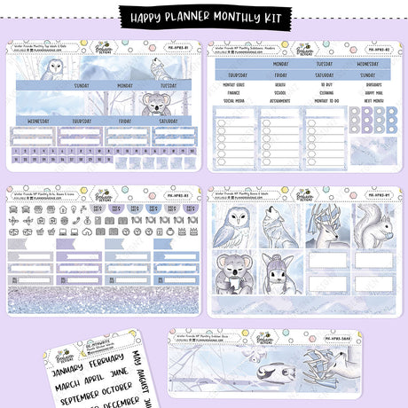 Winter Friends Happy Planner Monthly Page Stickers
