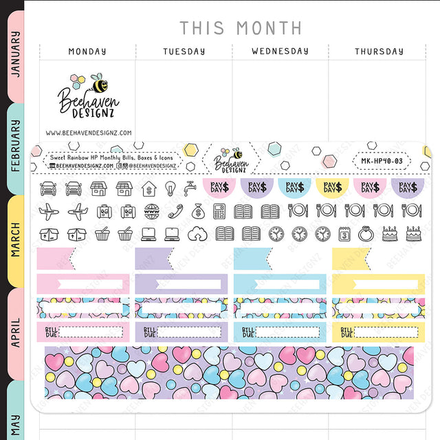 Sweet Rainbow Erin Condren Monthly Sticker Kit