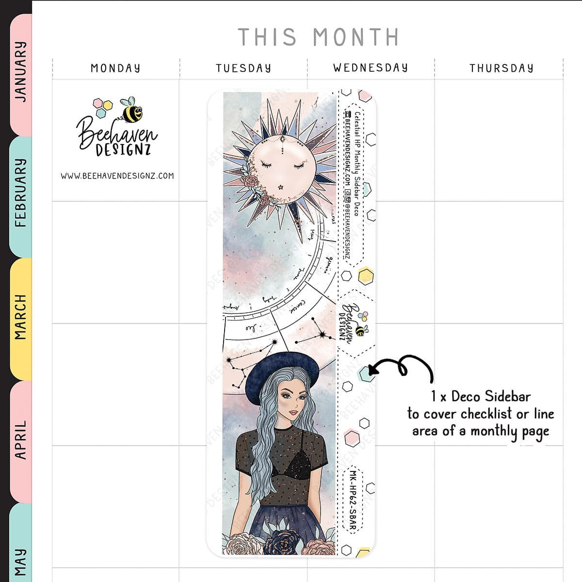 Celestial Happy Planner Monthly Kit Sidebar Sticker