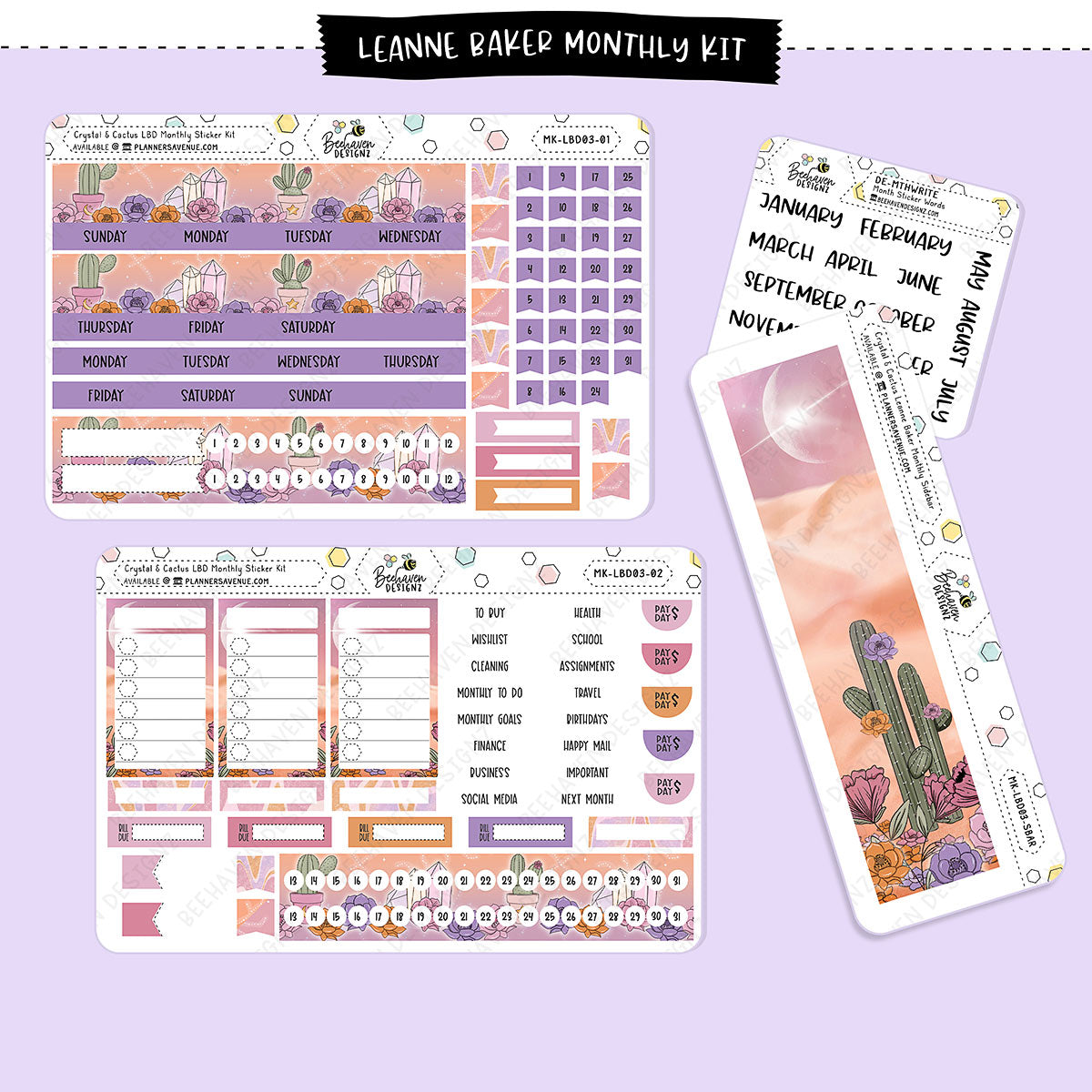Crystal Cactus Leanne Baker Monthly Sticker Kit
