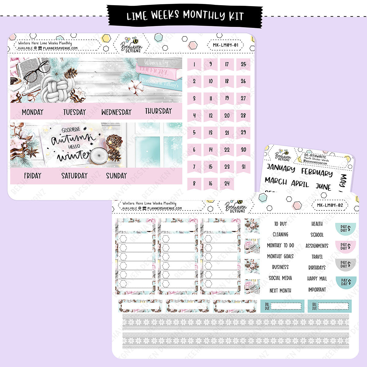 Winters Here Lime Weekly Planner Monthly Page Sticker Kit