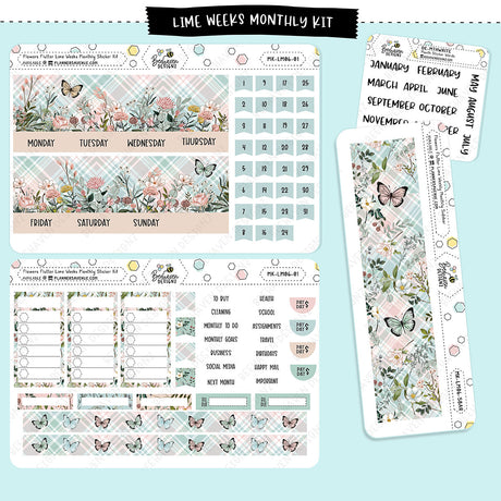 EC Monthly Planner stickers Yellow roses Blue Vase Dot print