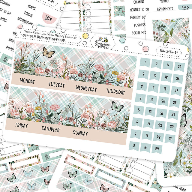 Flowers Flutter Lime Monthly Sticker Kit