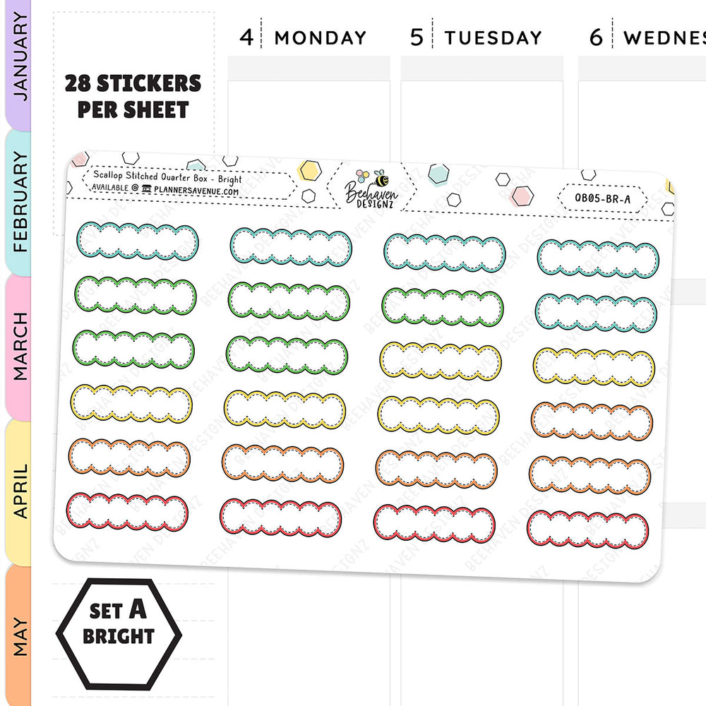 Scallop Stitched Quarter Box Planner Stickers