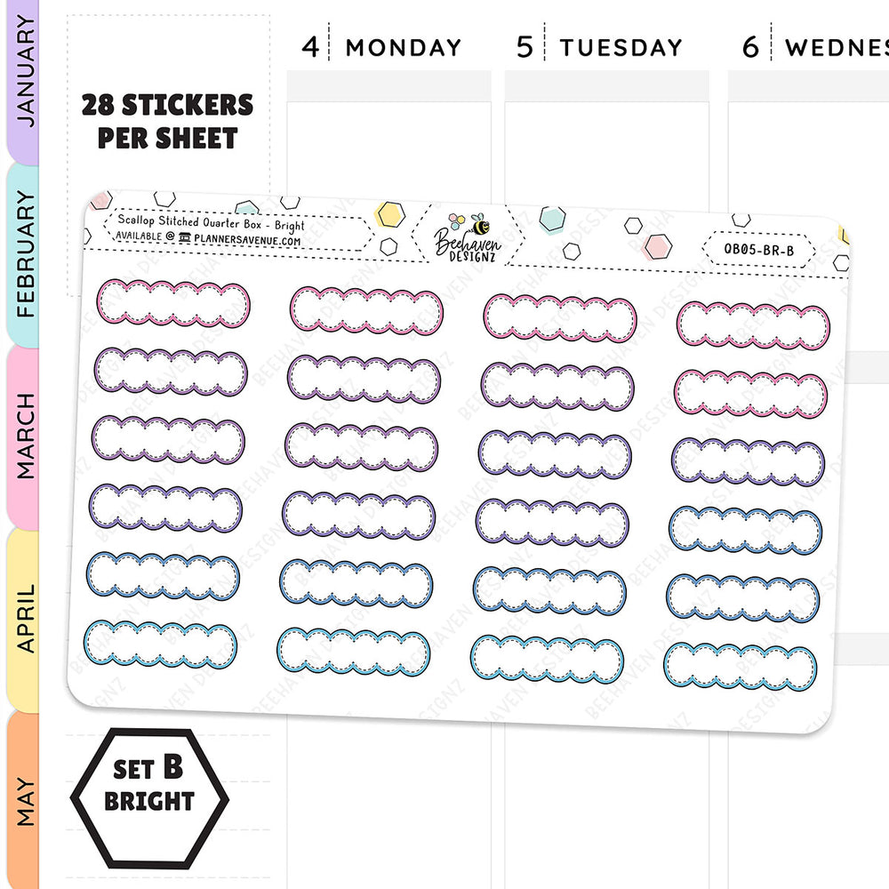 Scallop Stitched Quarter Box Planner Stickers