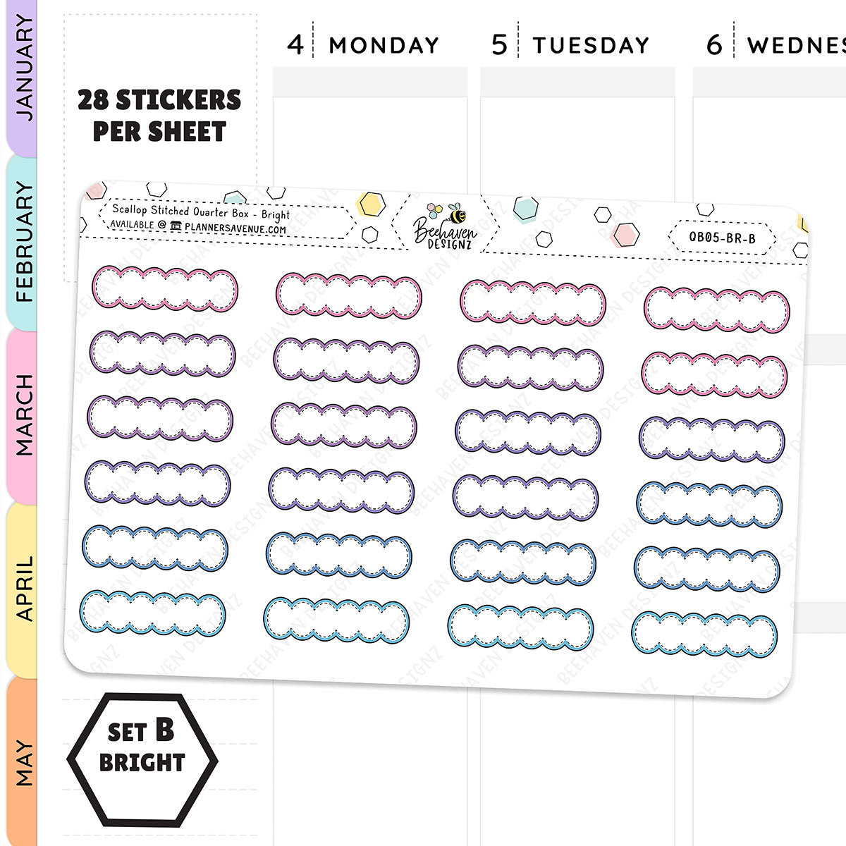 Scallop Stitched Quarter Box Planner Stickers