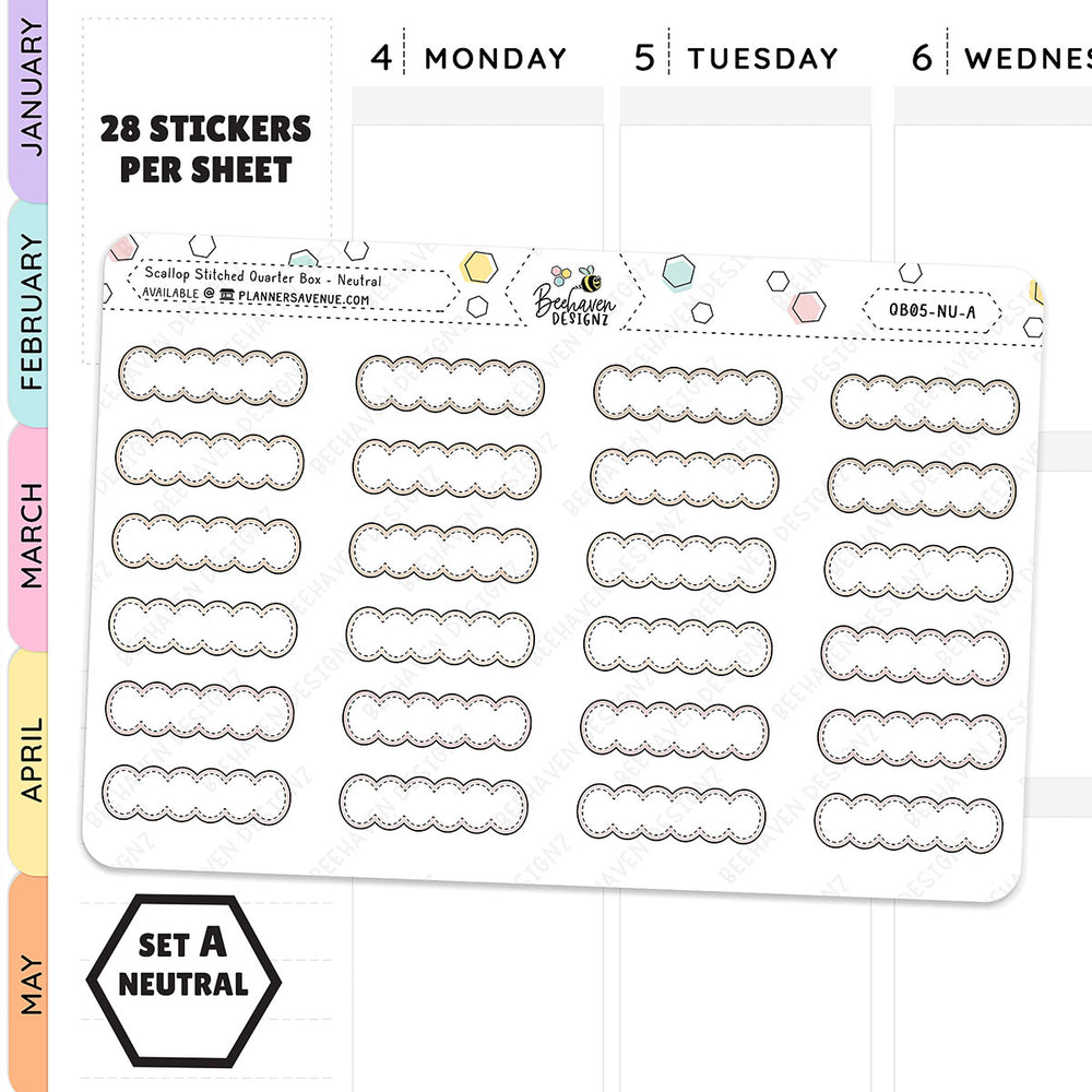 Scallop Stitched Quarter Box Planner Stickers