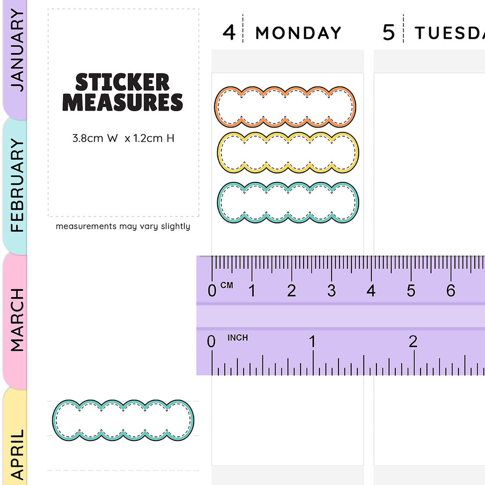 Scallop Stitched Quarter Box Planner Stickers