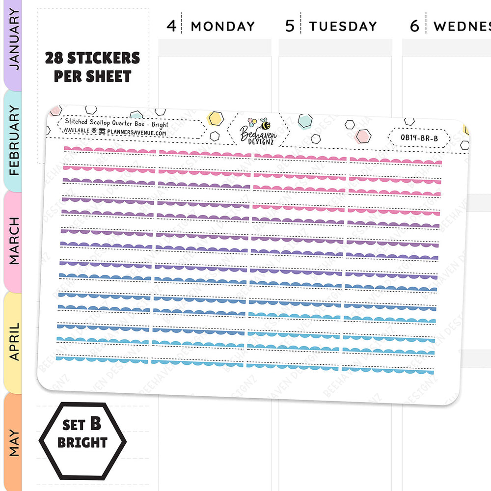 Stitched Scallop Quarter Box Planner Stickers