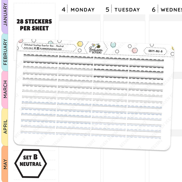 Stitched Scallop Quarter Box Planner Stickers