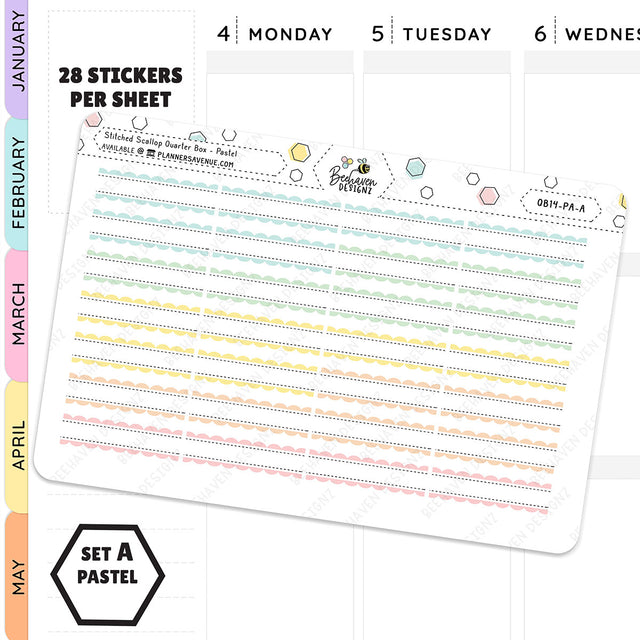 Stitched Scallop Quarter Box Planner Stickers