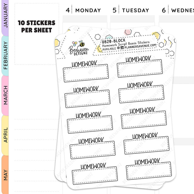 Homework Script Boxes Planner Stickers