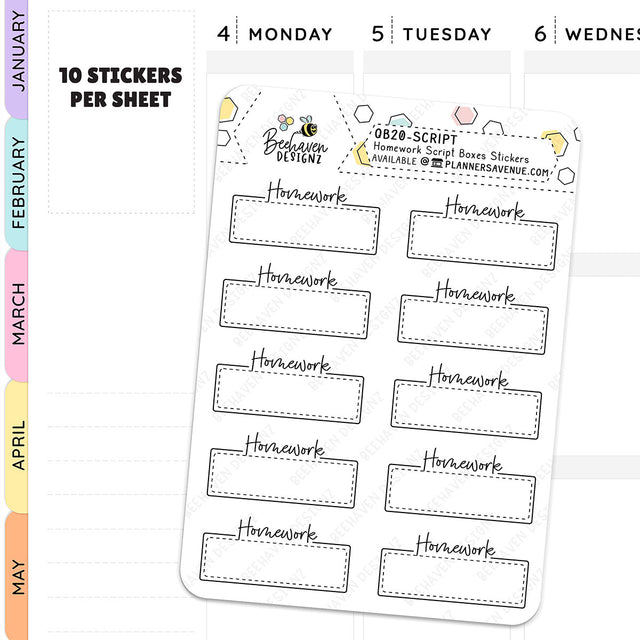 Homework Script Boxes Planner Stickers