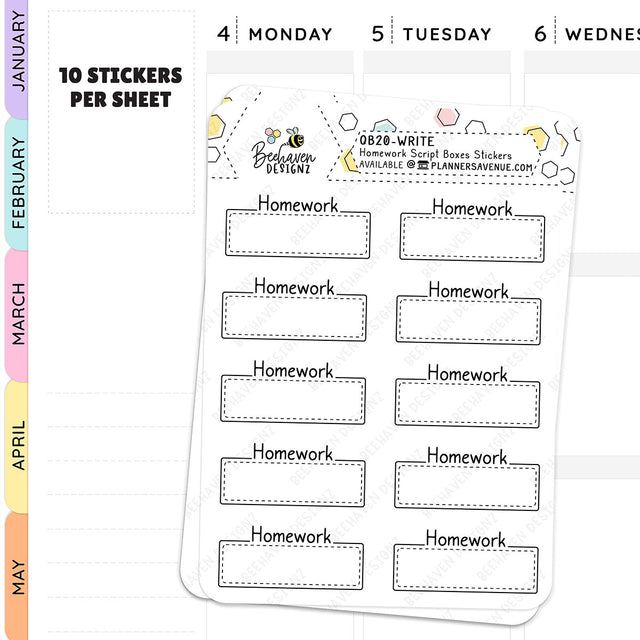 Homework Script Boxes Planner Stickers