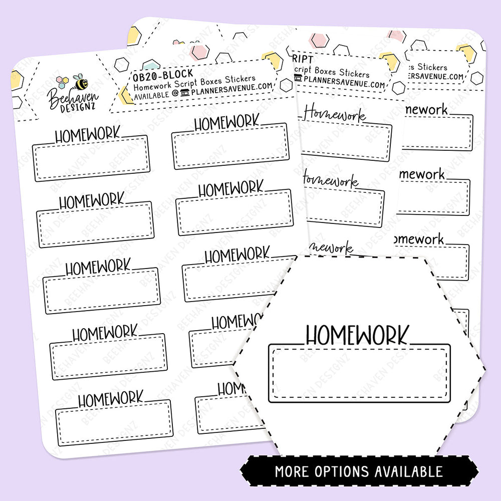 Homework Script Boxes Planner Stickers