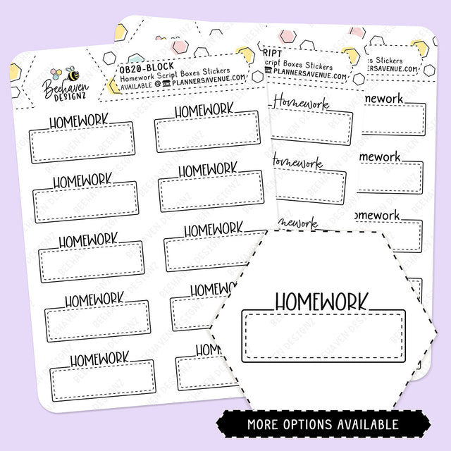 Homework Script Boxes Planner Stickers