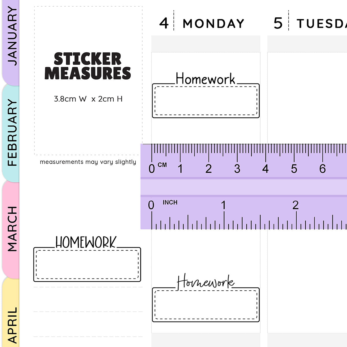 Homework Script Boxes Planner Stickers