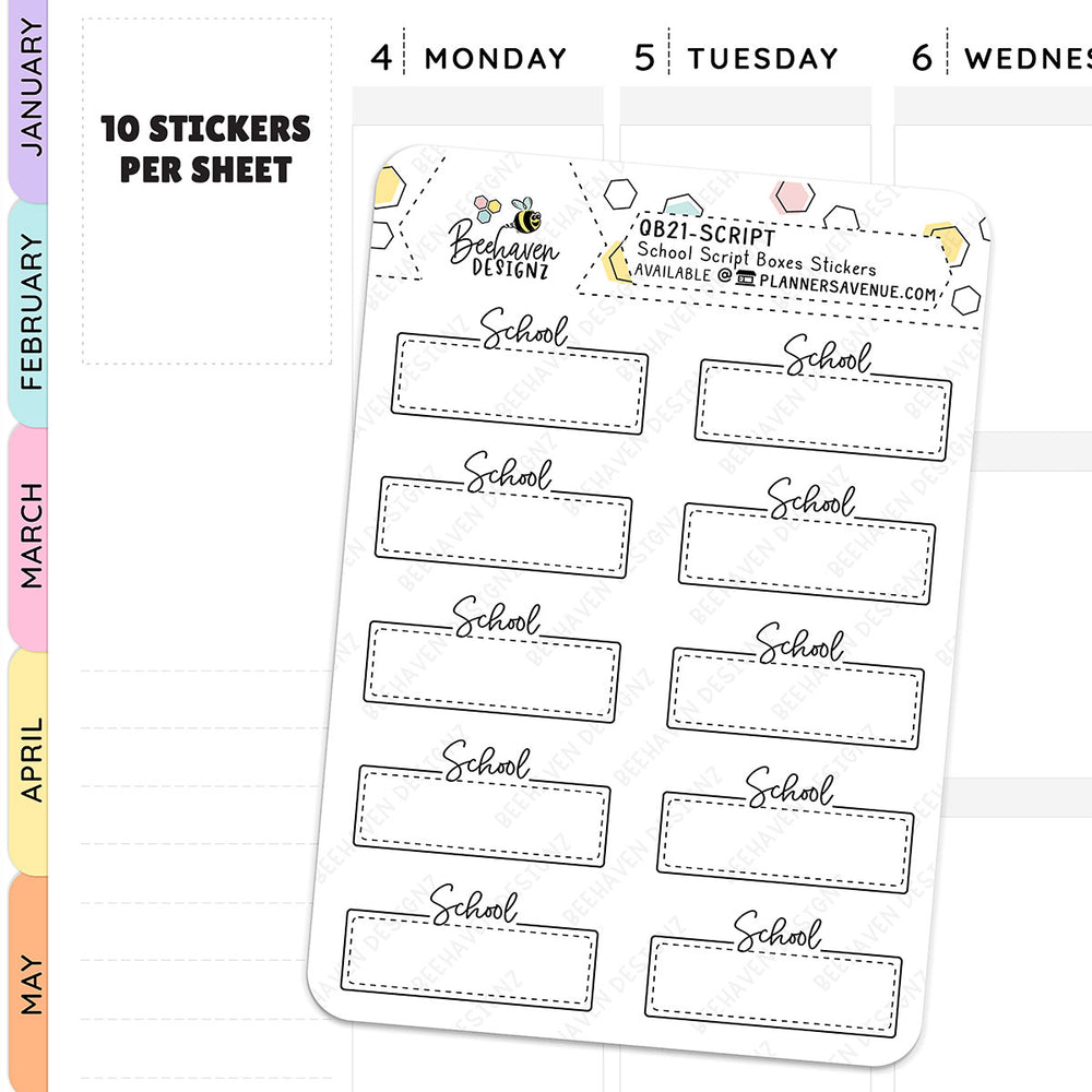 School Script Boxes Planner Stickers