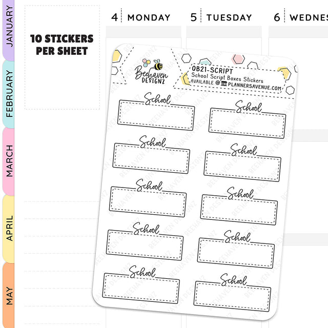 School Script Boxes Planner Stickers