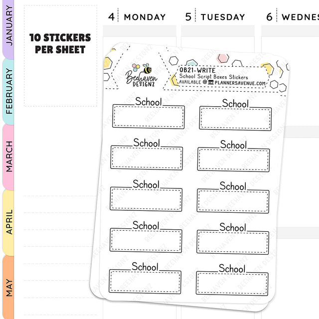 School Script Boxes Planner Stickers