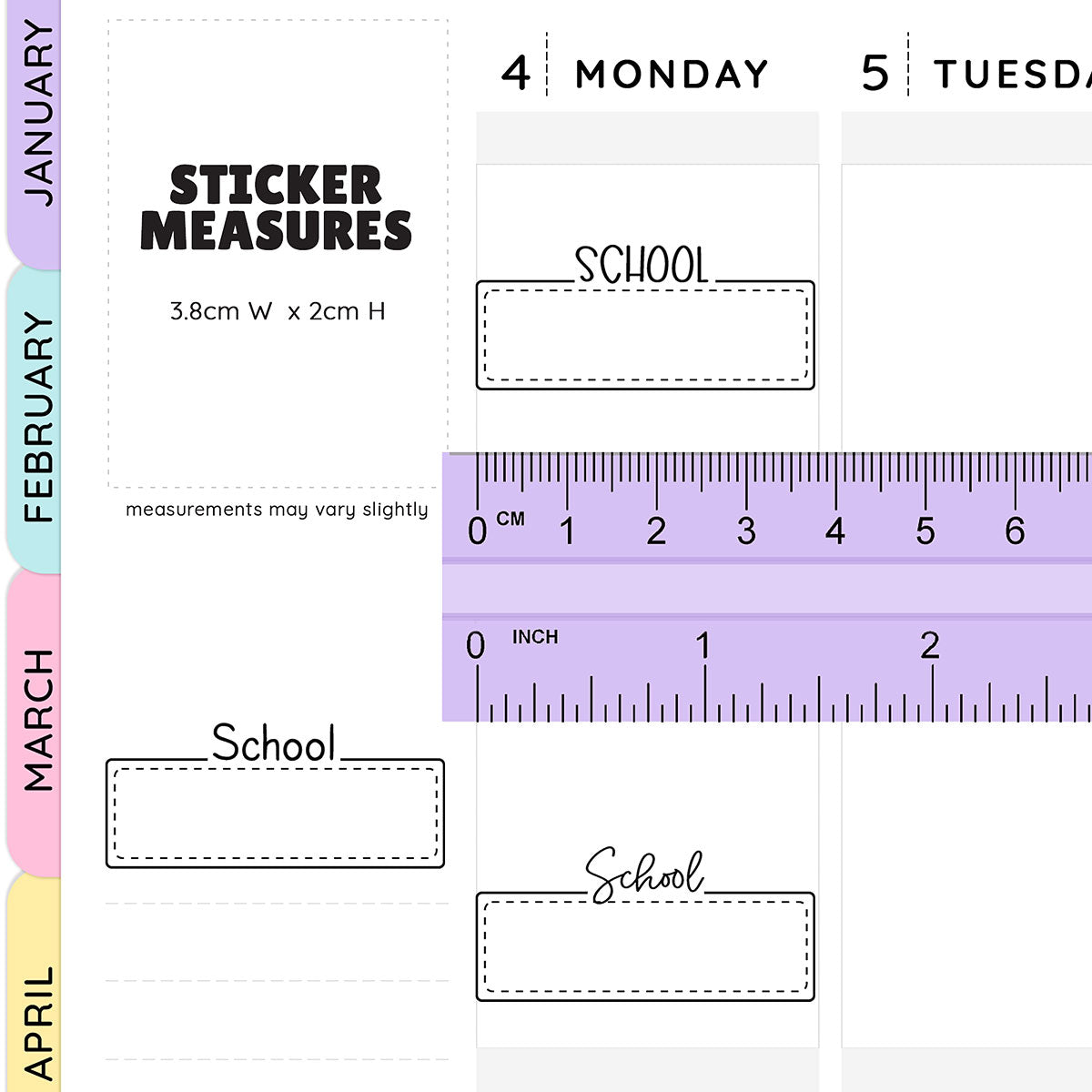 School Script Boxes Planner Stickers