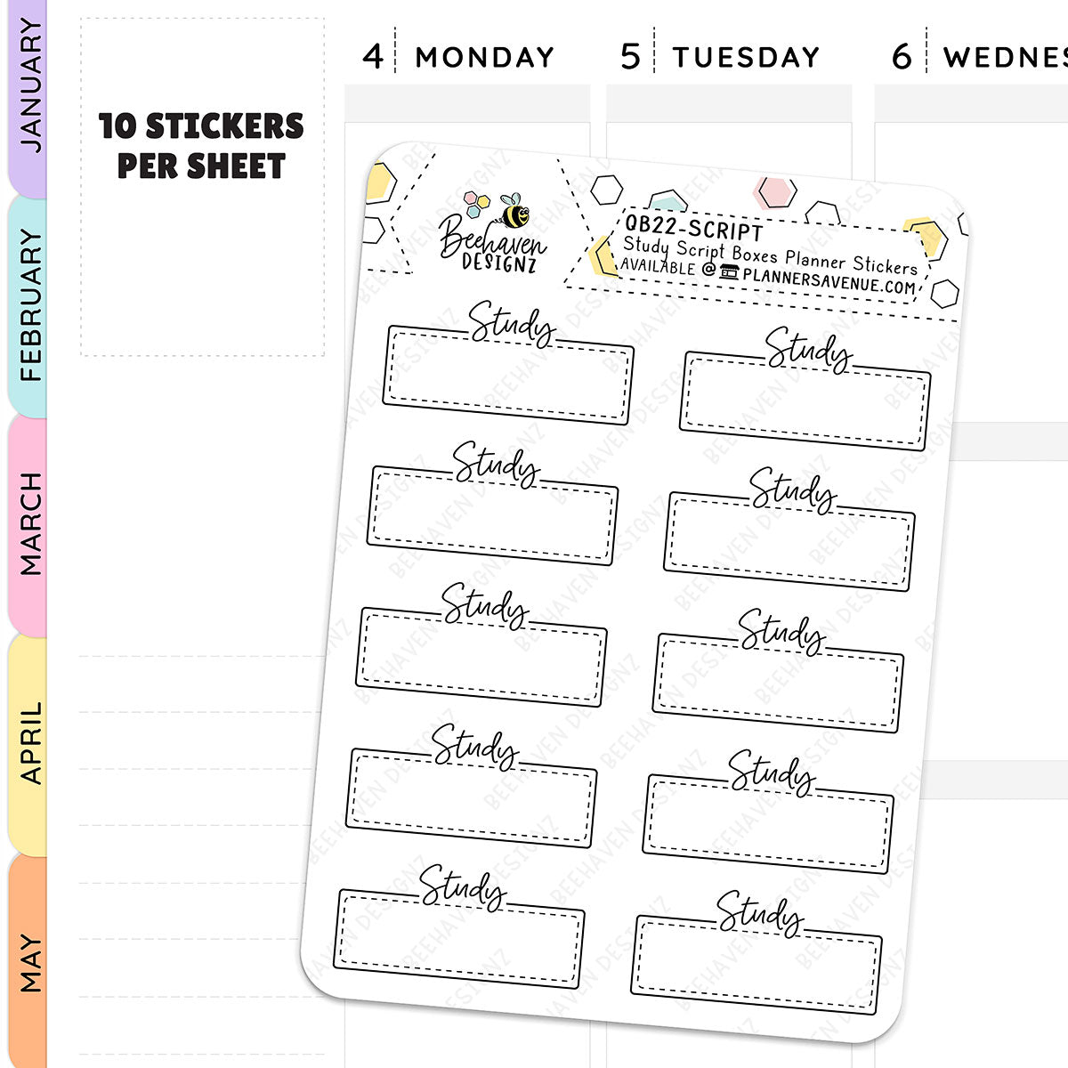 Study Script Boxes Planner Stickers