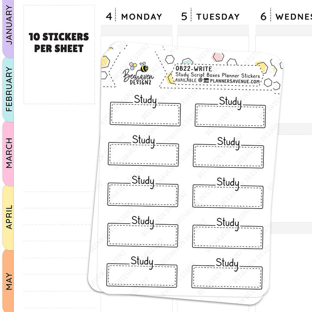 Study Script Boxes Planner Stickers