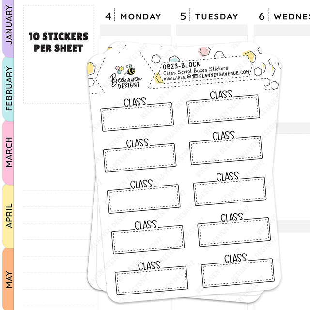 Class Script Boxes Planner Stickers