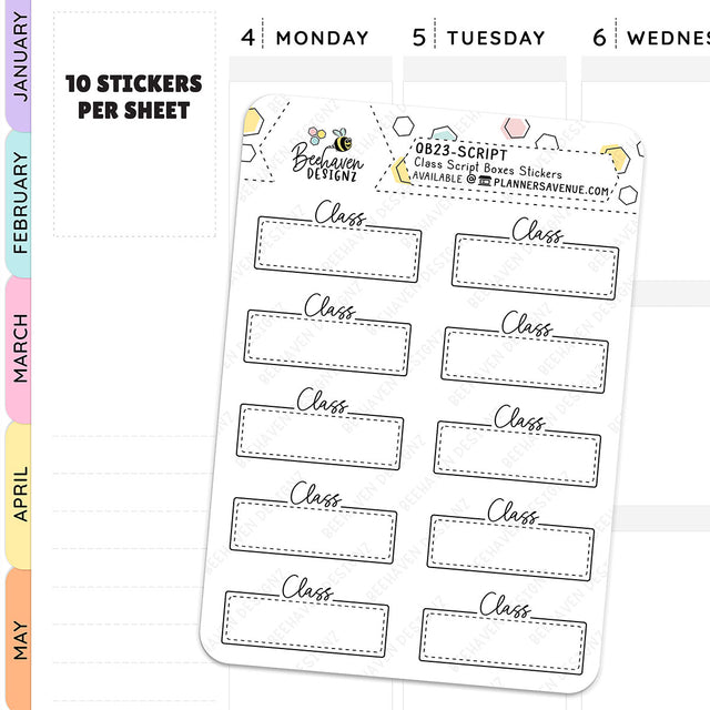 Class Script Boxes Planner Stickers