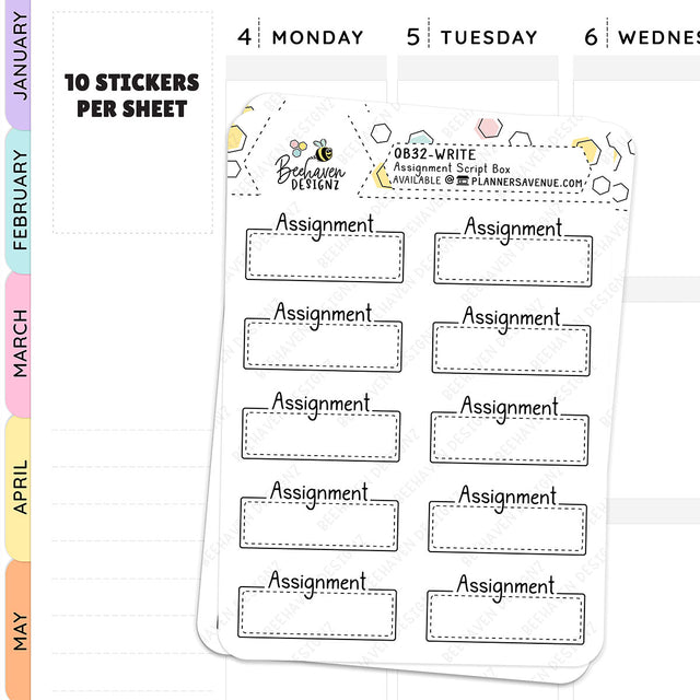 Assignment Script Box Planner Stickers