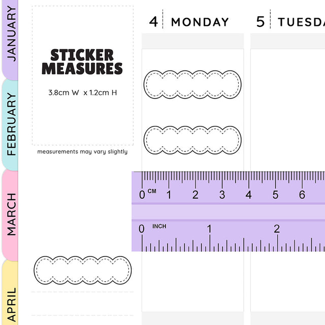 Doodle Scallop Stitch Quarter Box Planner Stickers