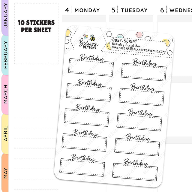 Birthday Script Box Planner Stickers