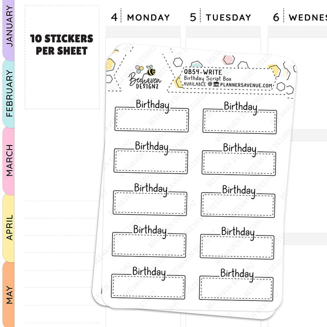 Birthday Script Box Planner Stickers