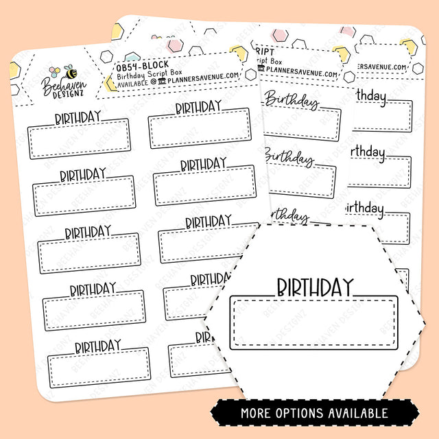 Birthday Script Box Planner Stickers