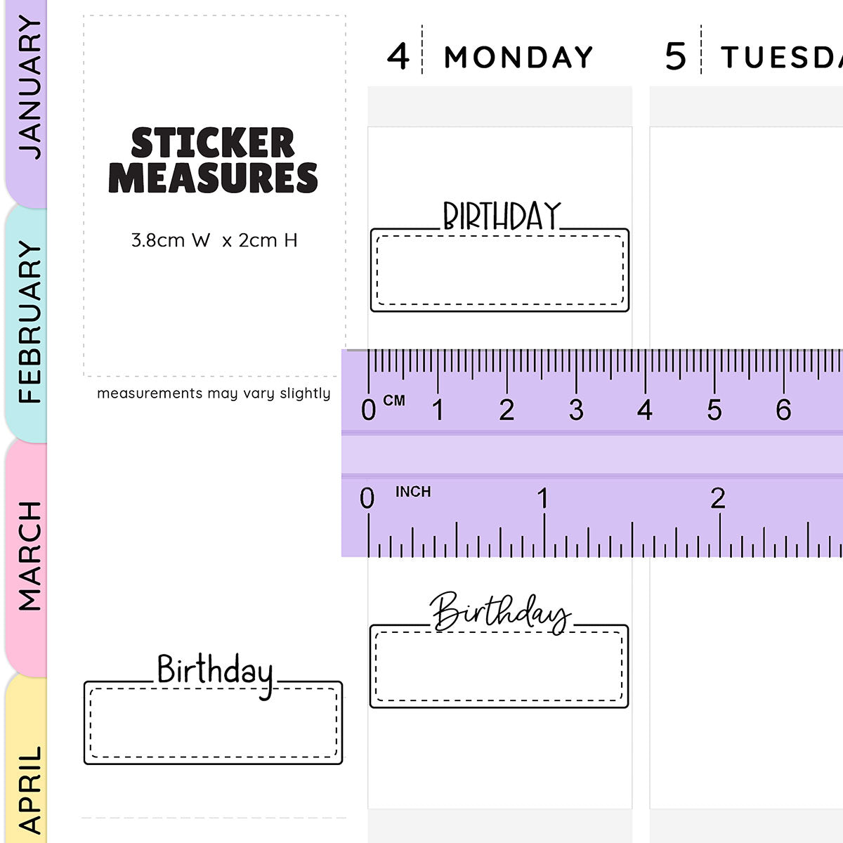Birthday Script Box Planner Stickers