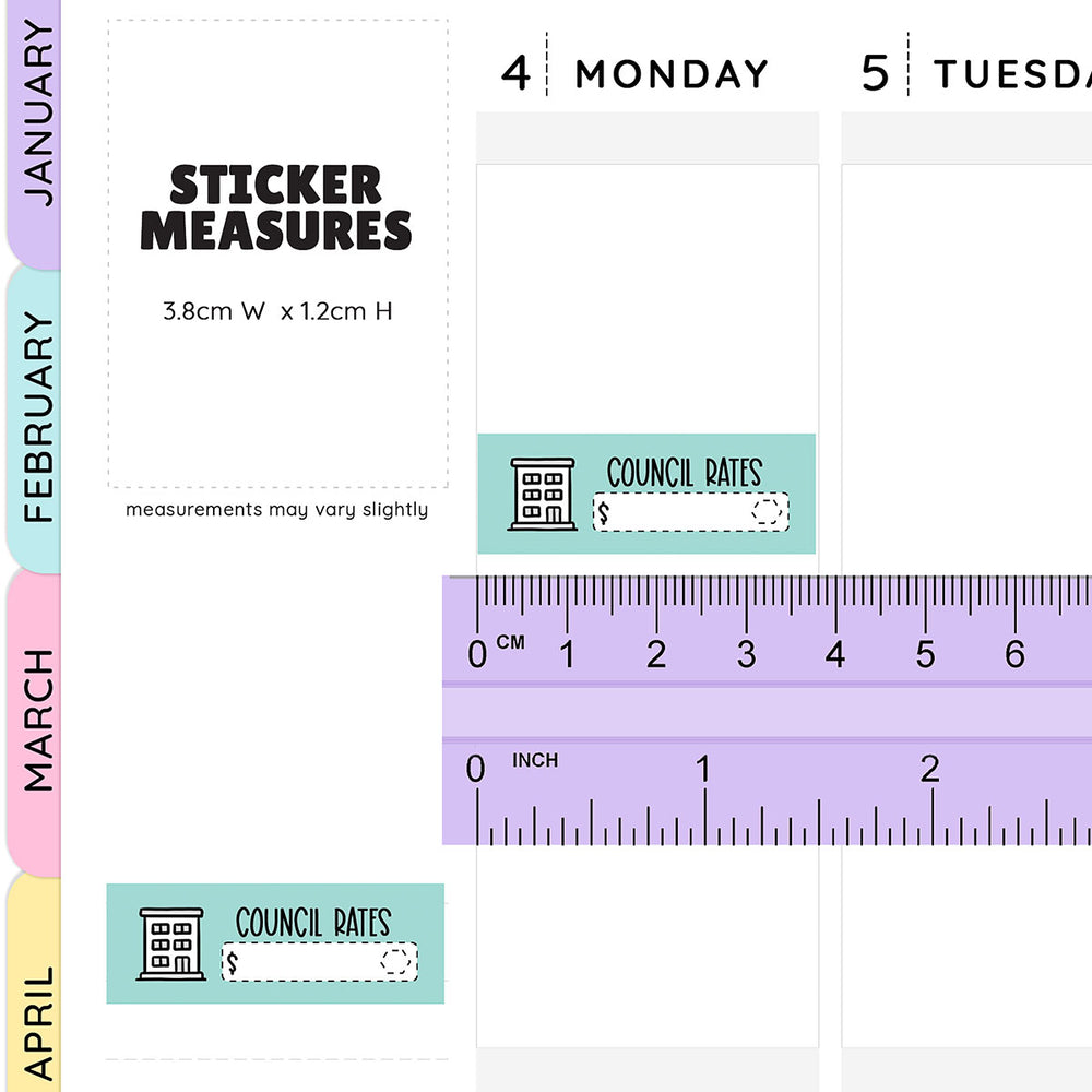 Rates Bill Due Quarter Box Stickers