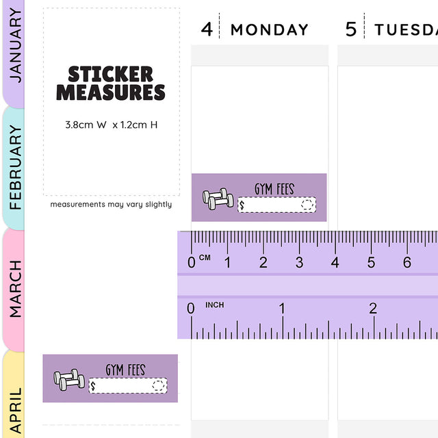 Gym Fees Bill Due Quarter Box Stickers