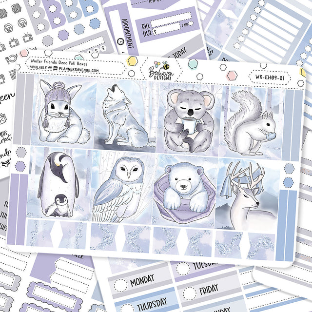 Winter Friends Horizontal Weekly Sticker Kit Erin Condren