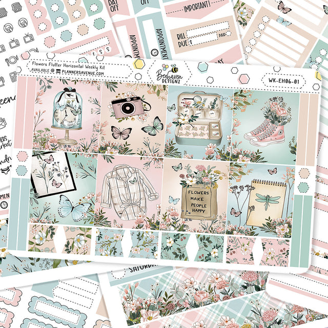 Flowers Flutter Horizontal Weekly Sticker Kit