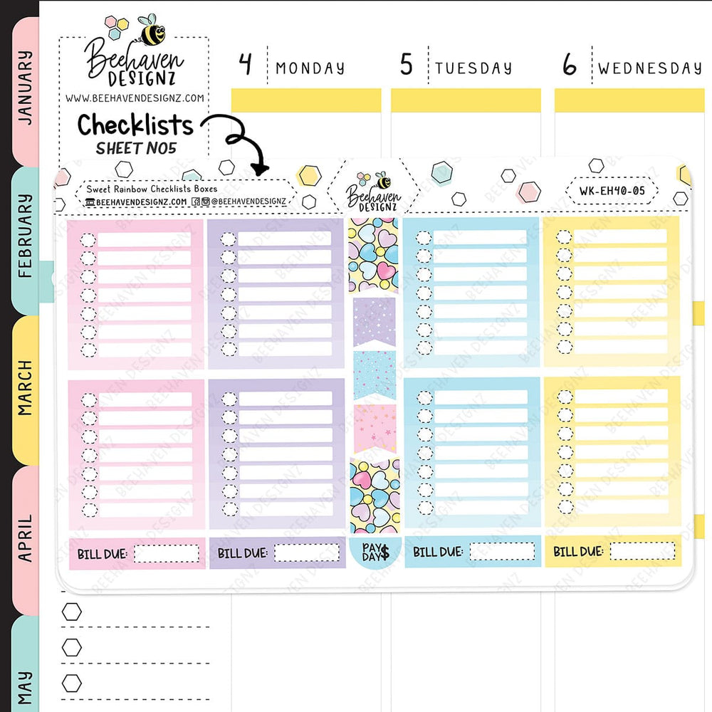 Sweet Rainbow Horizontal Weekly Sticker Kit