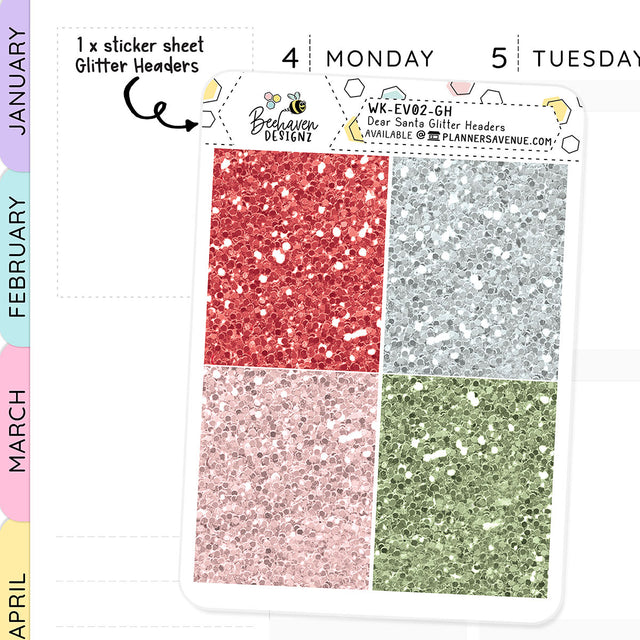 Dear Santa Glitter Header Planner Stickers