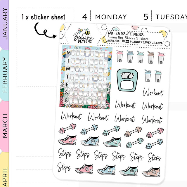 Bunny Hop Fitness Planner Stickers