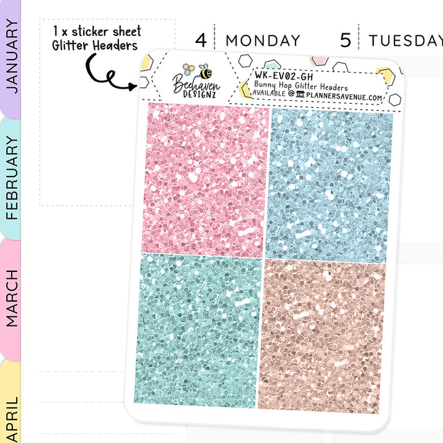 Bunny Hop Glitter Header Stickers