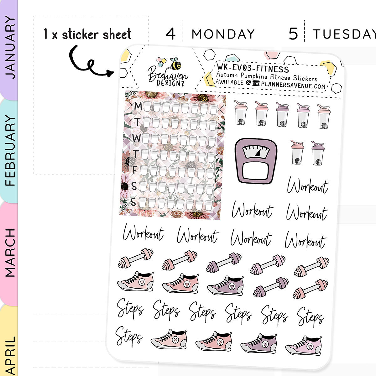 Autumn Pumpkin Fitness Tracking Stickers For Your Planner