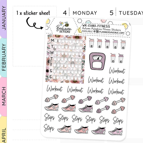 Autumn Pumpkin Fitness Tracking Stickers For Your Planner