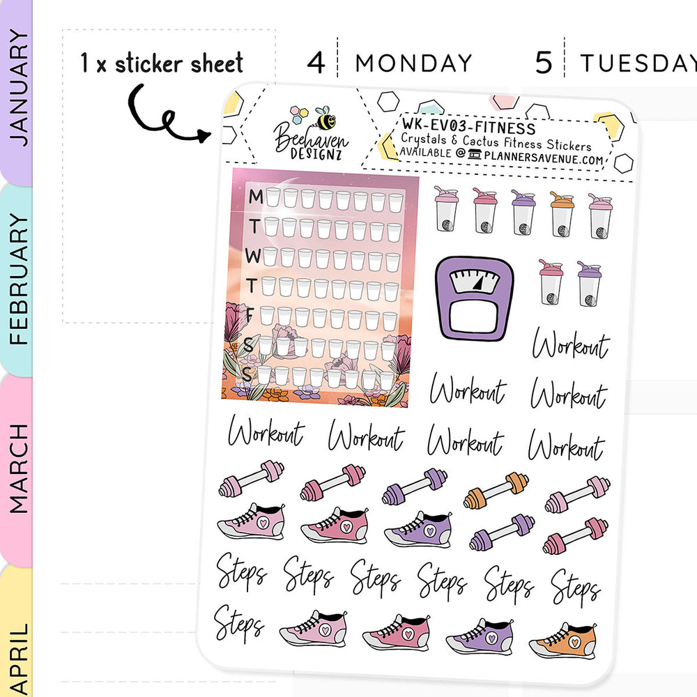 Crystal Cactus Fitness Planner Stickers