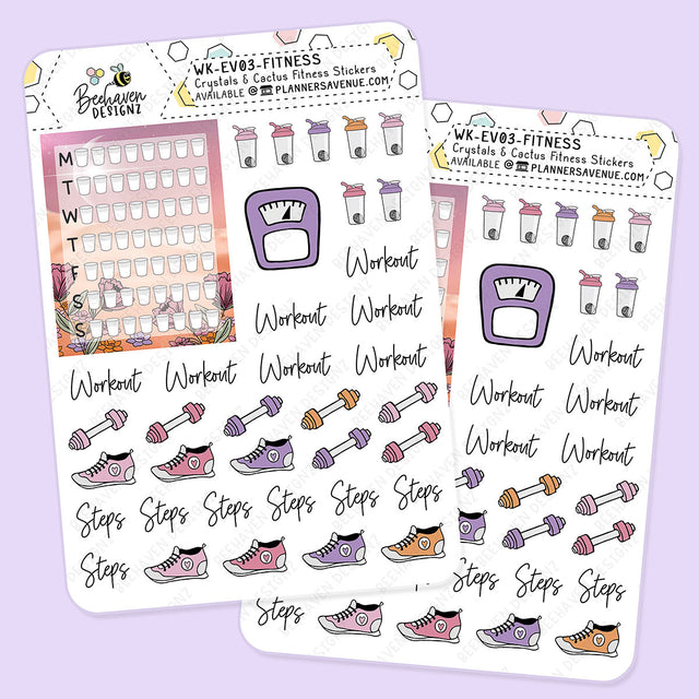 Crystal Cactus Fitness Planner Stickers