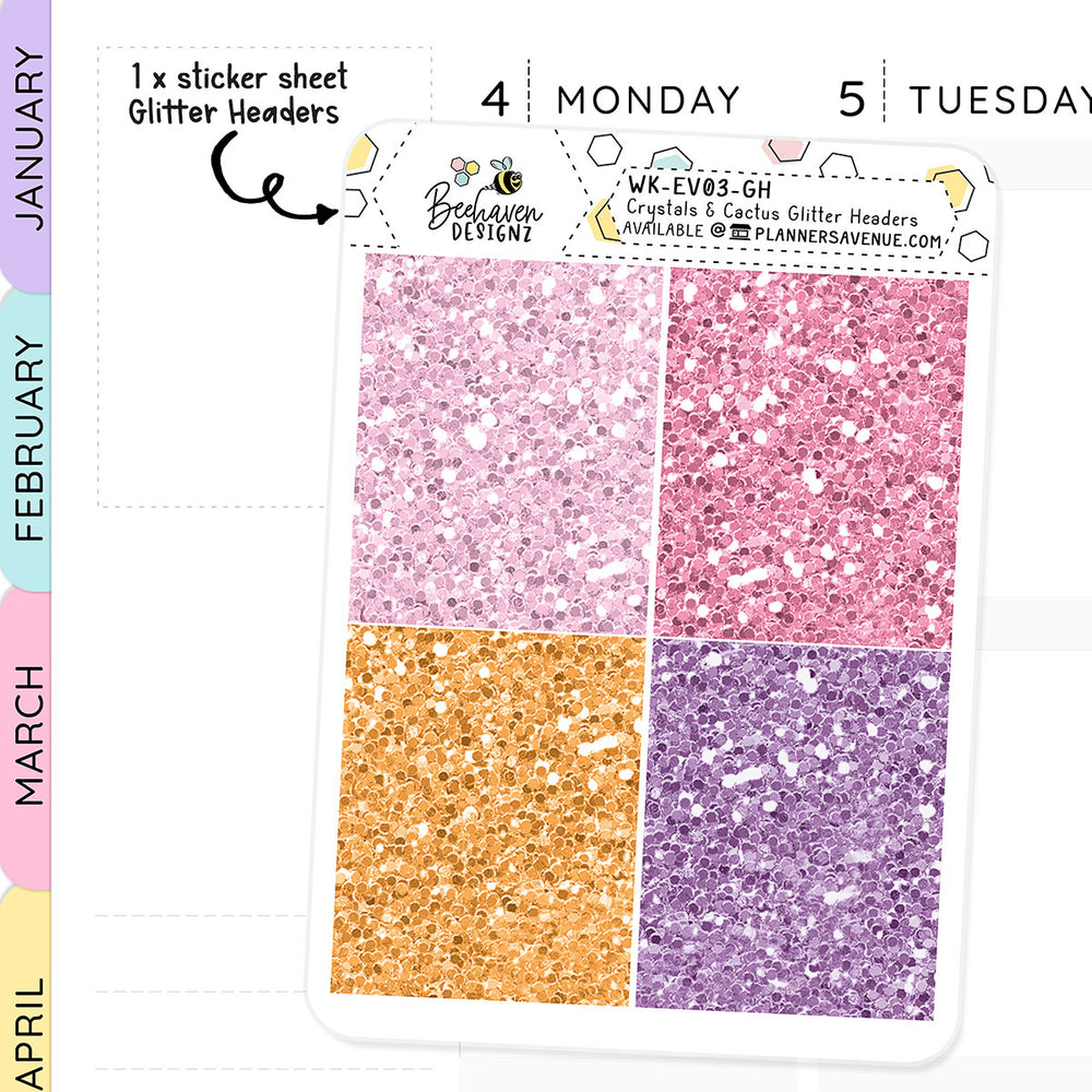 Crystal Cactus Glitter Header Stickers