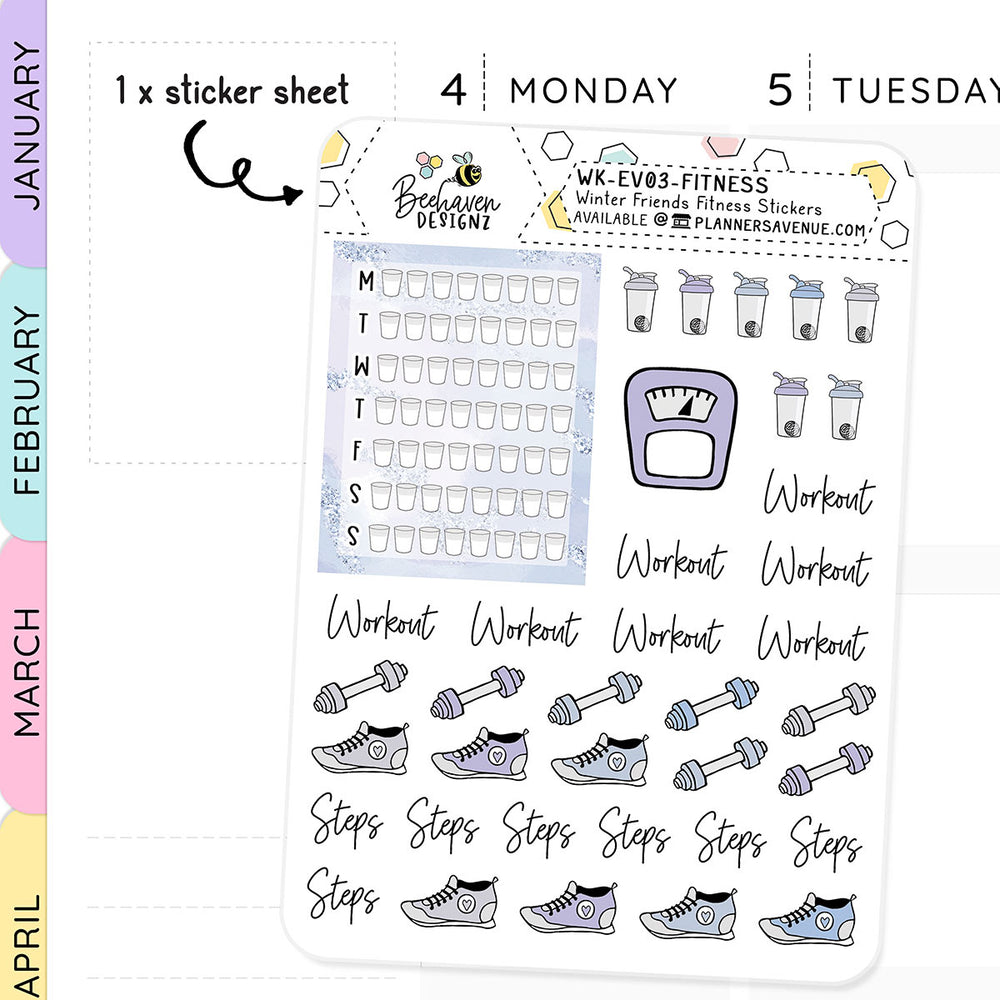 Winter Friends Fitness Planner Stickers
